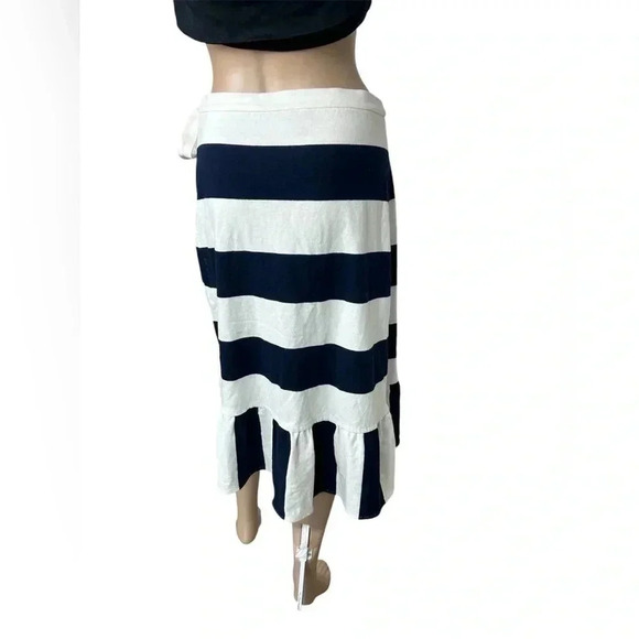 J Crew Women’s Rugby Knit Wrap Skirt Size S White/Navy Blue Stripe Side Tie EUC - Picture 7 of 11
